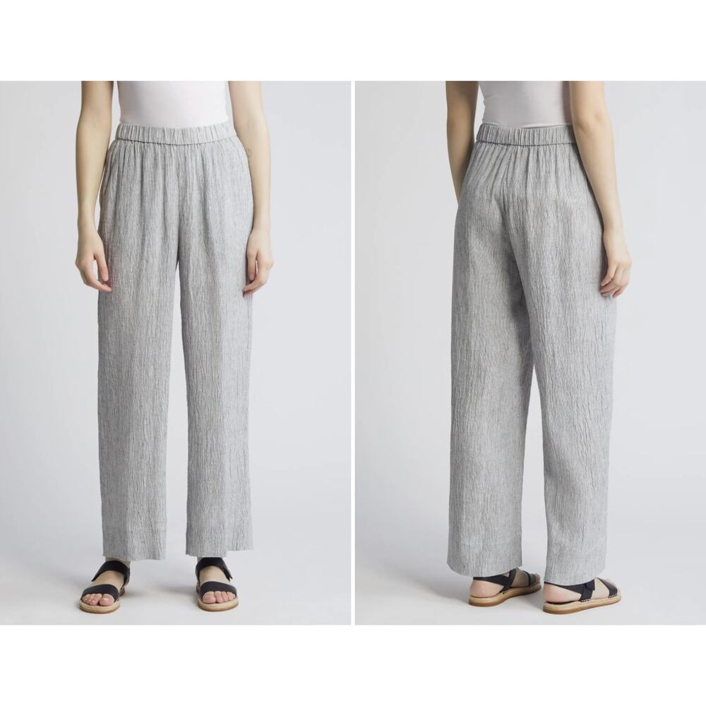 Eileen Fisher Organic Linen Wide Leg Pants White/Black Bio-Linen 3X